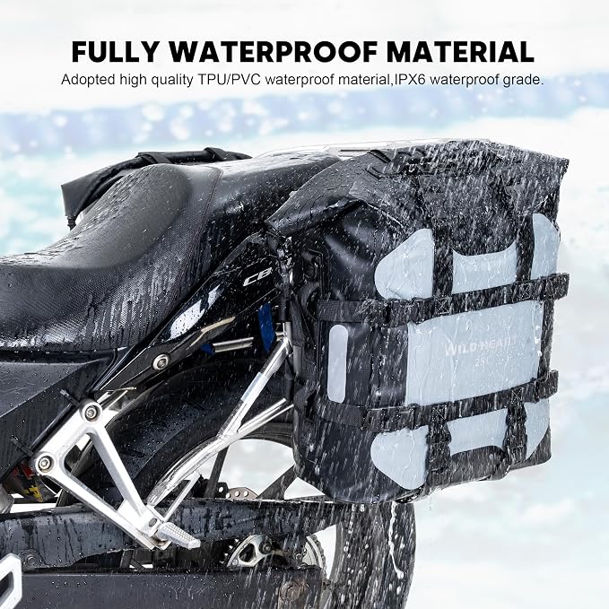 WILD HEART Motorcycle side bag stainless steel suspension waterproof bag Saddlebags 20L/25L waterproof Pianner Bag wear-resistant general-purpose Bike accessories (Grey, 25L, One Pack)