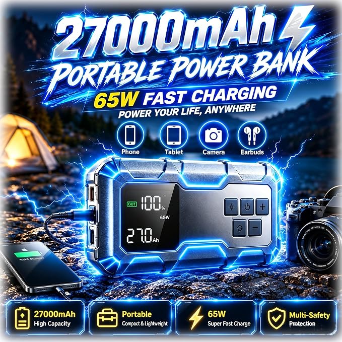 9000A Jump Starter with Air Compressor 10-1 Portable Tire Inflator German Fast-Charging Power Bank Car Diesel Battery Booster for Car Owners Camping, Road Trips, Family Safety & Gift