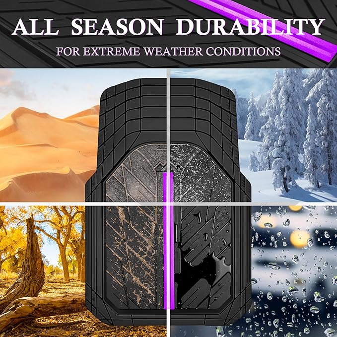 CAR PASS Metal Medium Rubber Floor Mats for Car Heavy Duty Car Mats All Weather, Universal Trim to Fit for Truck SUV Vehicle Automotive Floor Mats, Waterproof Car Mats 4 Piece Black Purple