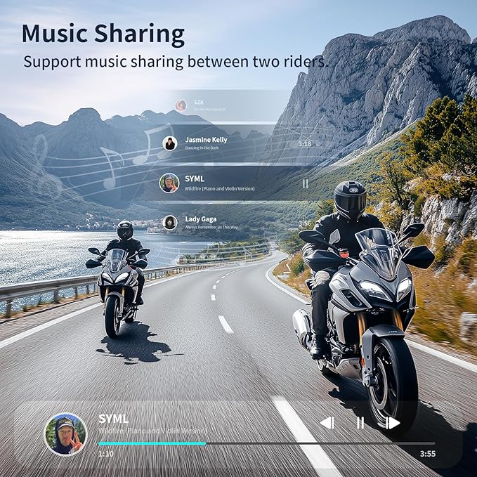 Fodsports T1 PRO Motorcycle Intercom V5.4 with Music Sharing, One-Click Switching for 4 Functional Modes, 6-Way Motorcycle Helmet Headset, FM/5 Stickers/Noise Cancellation/Stereo Music, 2 Pack