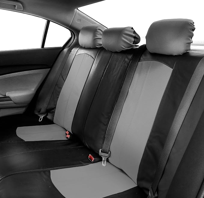 FH Group Highest Grade Faux Leather Split Bench Seat Cover, Rear Set – Universal Fit for Cars Trucks & SUVs (Gray/Black) PU008013