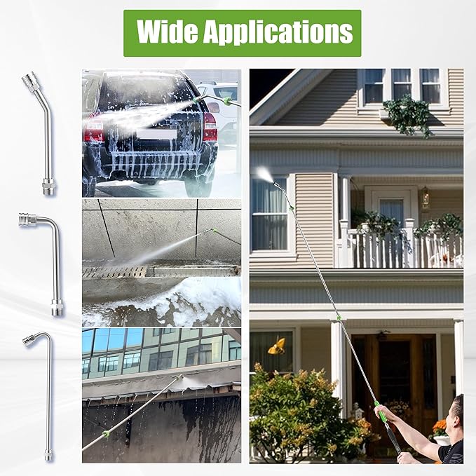 JOEJET Pressure Washer Extension Wand, 120” Power Washer Wand Extension with Molded Grip, Pressure Washer Accessories with 30°/90°/120° Curved Rods, 5 Nozzle Tips, 1/4” Quick Connect