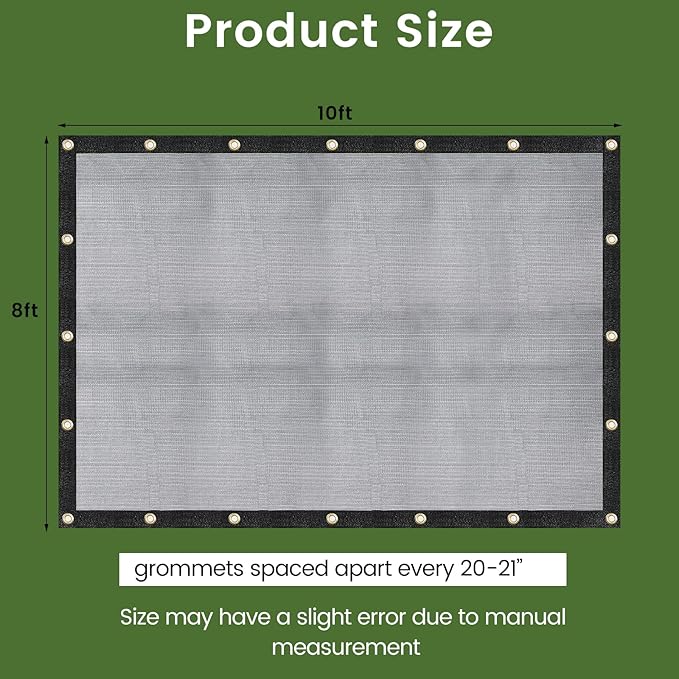 [WindscreenSupplyCo] 60-70% 8 FT X 10 FT Mesh Tarp/Shade Cloth 9-Needle Knitted Heavy Duty Black with Grommets for Green House, Garden, pergola, Pools, Dump Truck - MT0810BLKX1