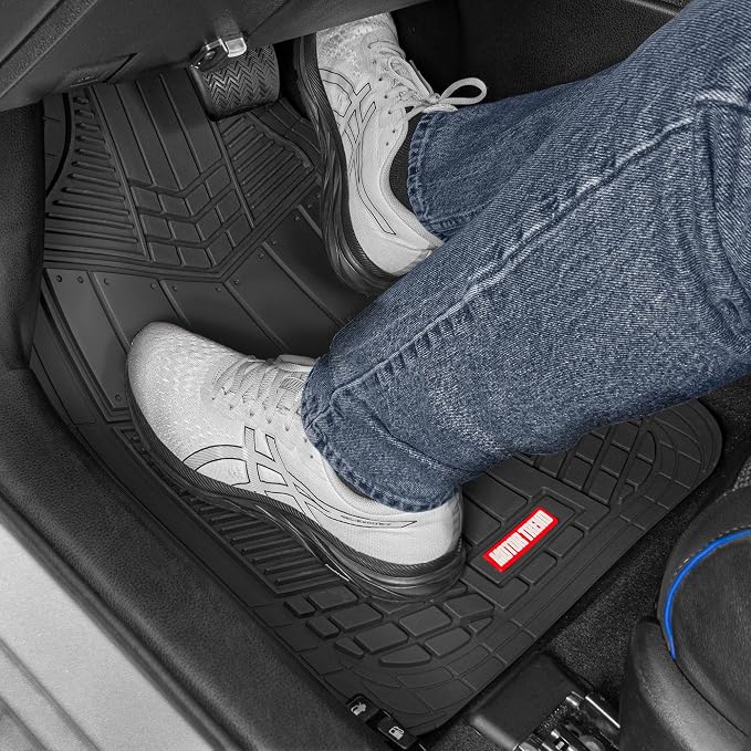 Motor Trend DualFlex Black Floor Mats for Cars & Cargo Mat Full Set - All Weather Front & Rear Rubber Automotive Floor Mats & Cargo Liner for SUV, Car, & Van - Interior Trunk Mat & Floor Cover