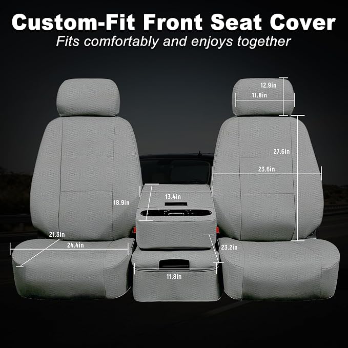 Seat Covers for Chevy Silverado & GMC Sierra 1500/2500HD 2007-2013 Heavy Duty Cloth Protector Interior Accessories，Waterproof & Machine Washable-Gray (Front)