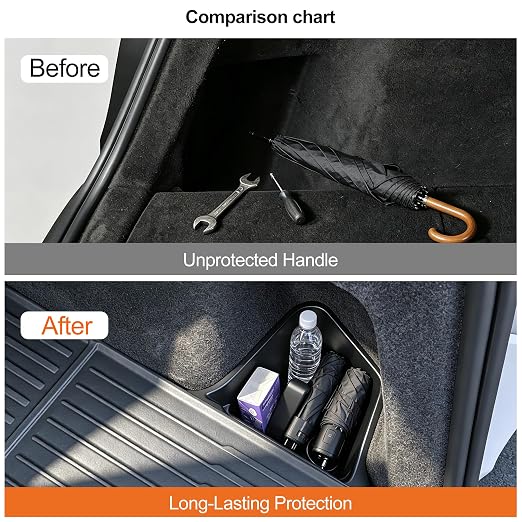 Trunk Storage Bins Trunk Corner Up Storage Box for Model Y Juniper2026 2025 | 2PCS Anti-Slip TPE Rear Cargo Side Organizer Boxes with Lids Fit Tesla Model Y Juniper Accessories 5-Seater not for Standard