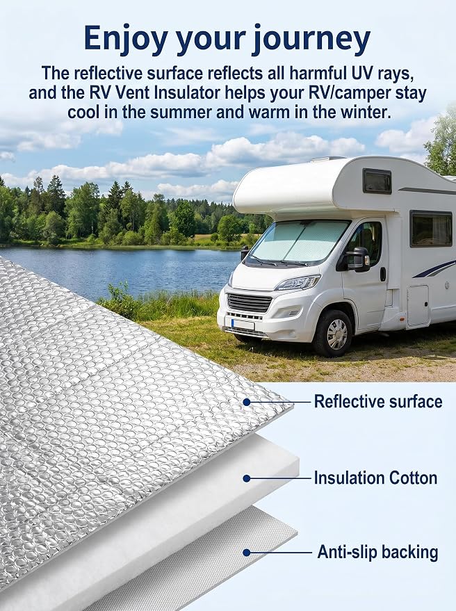 4 Pack RV Vent Insulator and Skylight Cover 14″x14″x3″ with UV Protection Layer Reduce Heat Transfer & Increase A/C Efficiency RV Accessories for Vent Inside Camper Trailer