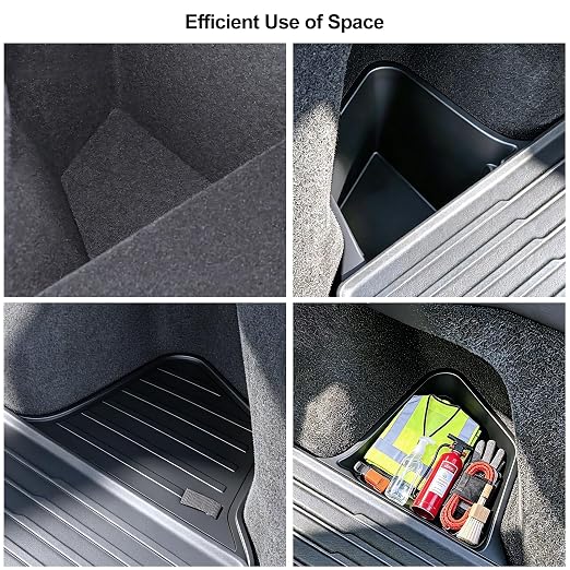 Trunk Storage Bins Trunk Corner Up Storage Box for Model Y Juniper2026 2025 | 2PCS Anti-Slip TPE Rear Cargo Side Organizer Boxes with Lids Fit Tesla Model Y Juniper Accessories 5-Seater not for Standard