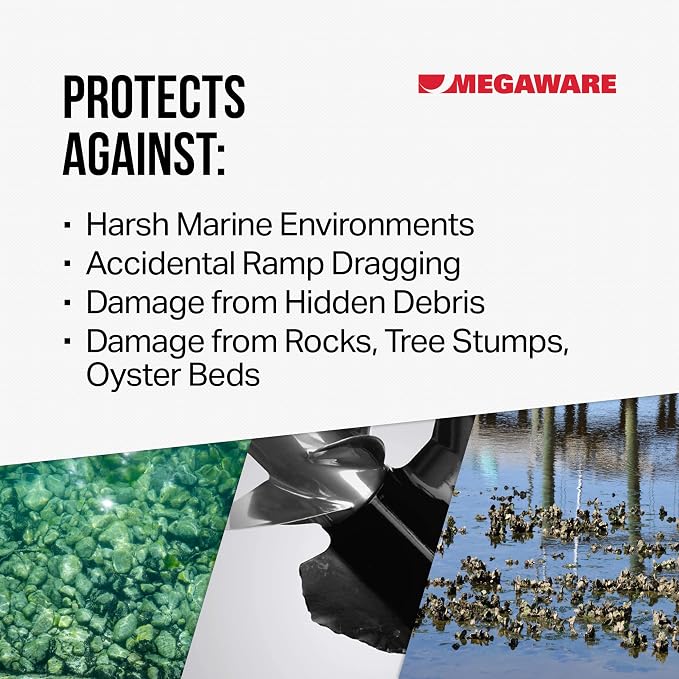 MEGAWARE KEELGUARD 27261 SKEGGUARD Fix Broken Motor Skeg, Prevent Damage | Protects skeg from wear and minor impacts, restores function to damaged or broken skegs, 316-Stainless steel with drain