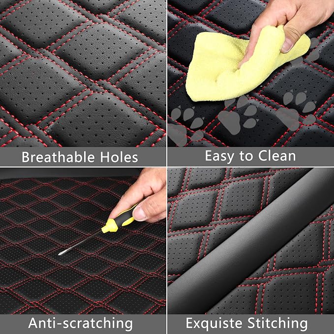 Huidasource 2Pcs Seat Covers for Nissan Titan/Titan XD 2016-2024, Full Coverage Seat Covers for Titan Titan XD SV PRO-4X SL Platinum Reserve Pickup Leather Car Seat Covers (Front Pair/Black&Red)