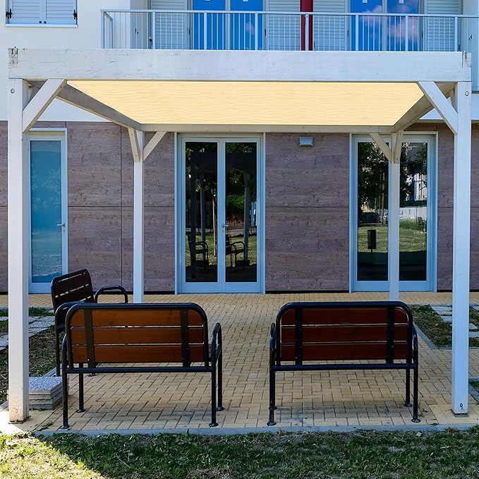 Shatex 90% Sun Shade Fabric, 6x8ft Sun-Block Net Mesh Shade with Clips for Pergola Cover Porch Vertical Screen, Beige