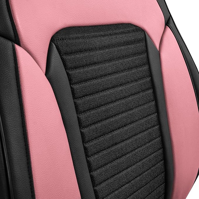 FH Group Front Set Faux Leather Car Seat Covers Cushions for Low Back Seat, Universal Fit, Airbag Compatible Seat Cover for SUV, Sedan Pink