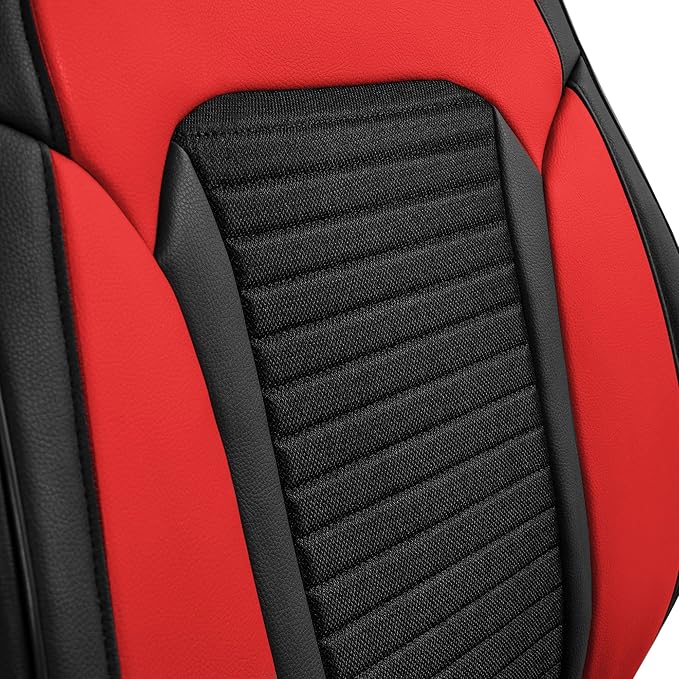 FH Group Front Set Faux Leather Car Seat Cover Cushions for Low Back Seat, Universal Fit, Airbag Compatible Seat Cover for SUV, Sedan, Red