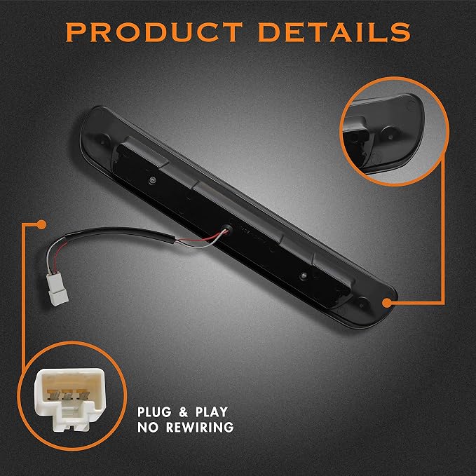 Third 3rd Brake Light, LED High Mount Stop Light Replacement for 2000 2001 2002 2003 2004 2005 2006 Toyota Tundra, Rear Center Cab Roof Tail Cargo Lamp, Smoke lens