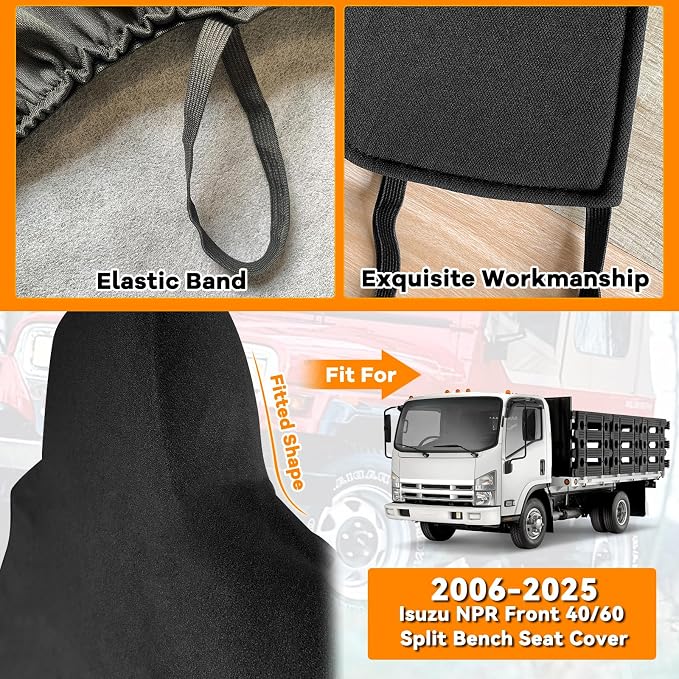 Truck Seat Cover Compatible with 2006-2024 2025 Isuzu NPR Front 40/60 Split Bench Seat Cover