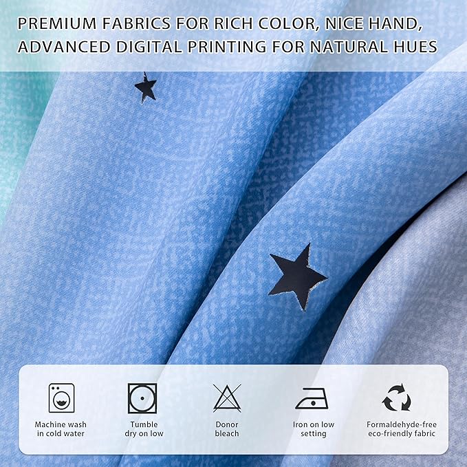 XiDi Blue Green Grey 54 Inches Curtains for Girls Bedroom 2 Panels Set, Blackout Rainbow Curtains for Kids Room Decor, Unicorn Wall Decals Drapes for Little Girl Nursery Room 52 Inches Wide