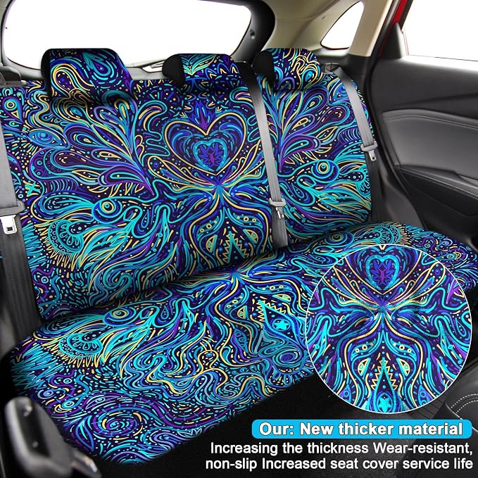 15 Pcs Full Car Seat Covers Set Car Accessories Seat Covers Steering Wheel Cover Belt Pads Armrest Pad Cup Holders Keychains for Most Truck SUV(Heart)