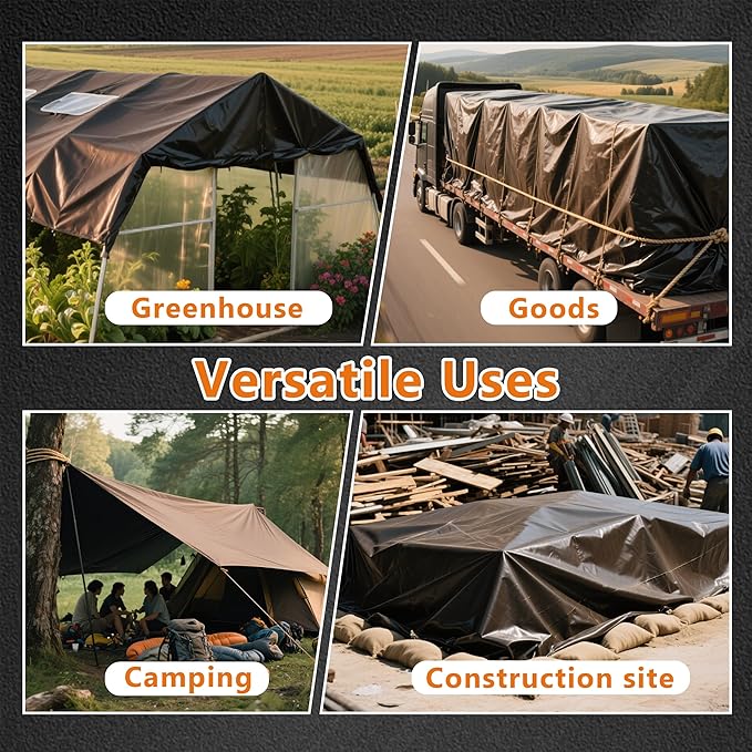 Tarps Heavy Duty Waterproof Multipurpose Poly Tarp Cover,Tarp Waterproof UV Resistant Tear&Fade Resistant, Outdoor Tarpaulin for Roof,Camping,Patio,Pool,Boat,Car (16'x20,9 Mil) Brown/Silver