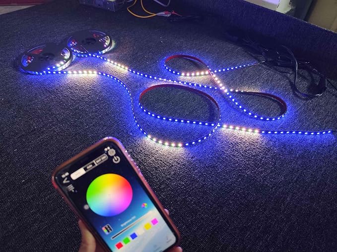 2PCS 3FT Rolls RGB Dream Color Chasing Flow Breath Strobe LEDs Tinted Full Black Out PCB Smoked Light Strips Bluetooth Remote Ctrl for Car Truck Slingshot Wheel Hood Grille Lights