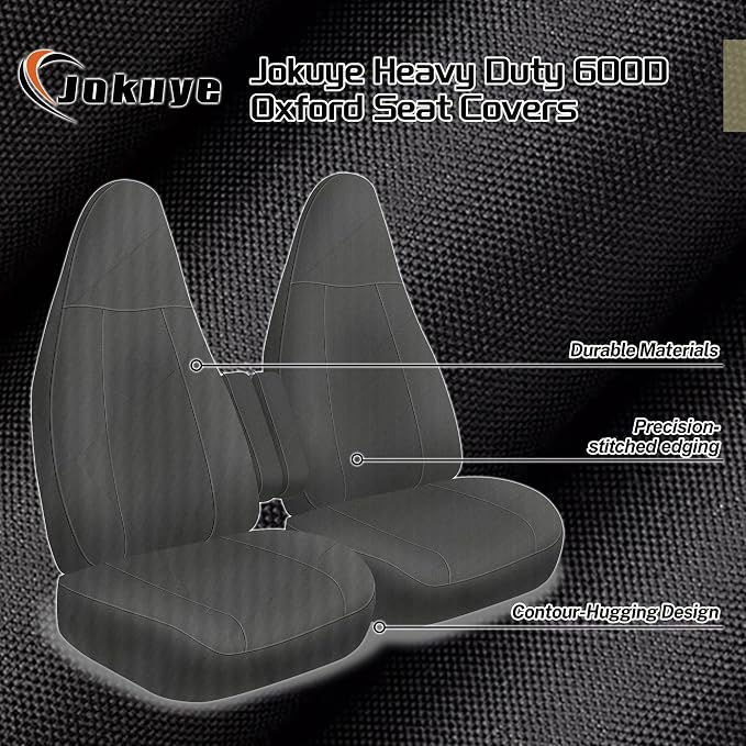 Jokuye Heavy Duty 600D Oxford Seat Covers for Chevy Express 1996-2026 Front Bucket Seat Protectors with Grab Handle Cutout,Waterproof and Wear-Resistant Easy to Install - Gray