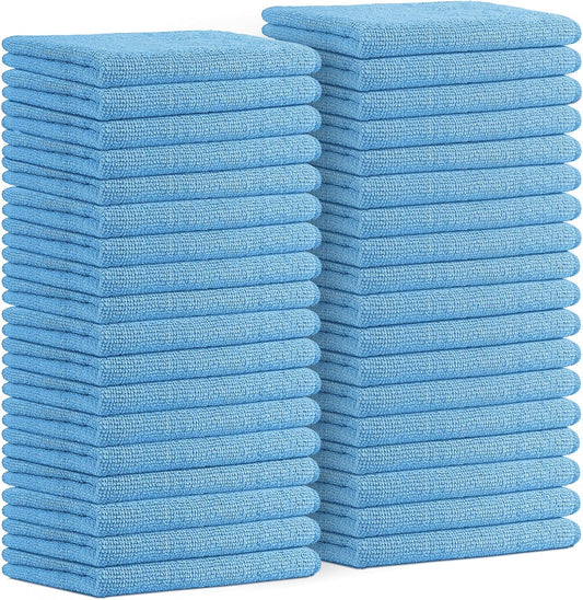 Avalon Towels Microfiber Cleaning Cloths (Value Pack of 36) Size 16" x 16", Highly Absorbent Cleaning Rags, Lint Free Cleaning Towels, Reusable and Washable, Microfiber Towels for Cars (Blue)