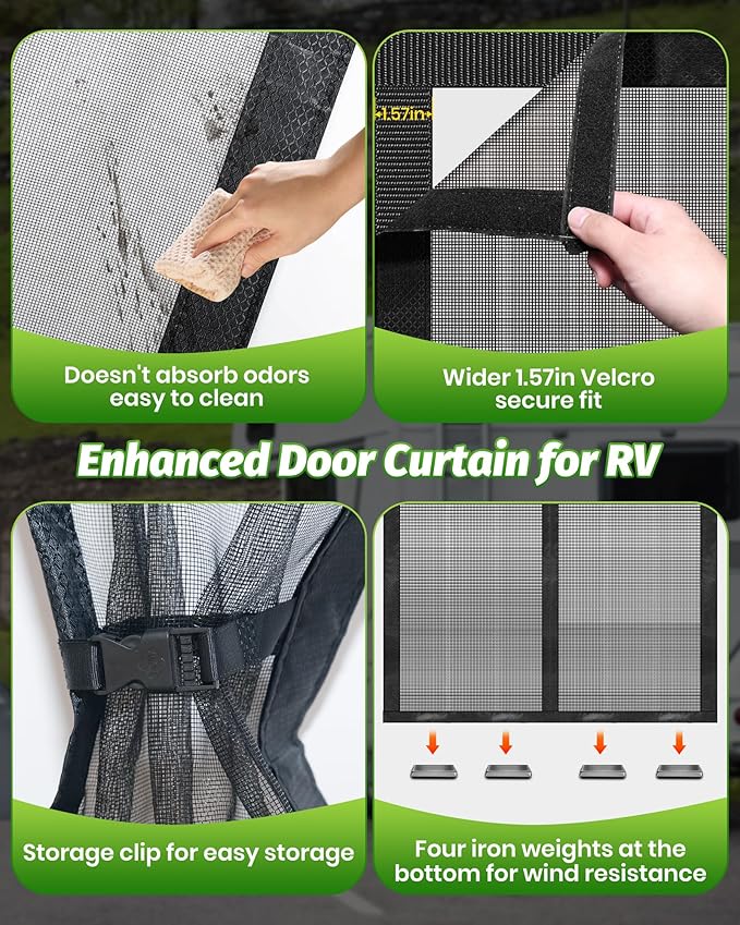 Magnetic RV Screen Door Curtain for Camper, Curtain Size 33'' x 75'', Travel Trailer, Fifth Wheel and Motorhome, Tear-Resistant Mesh Bug Screen, Self Closing Mosquito Net, Pet Friendly