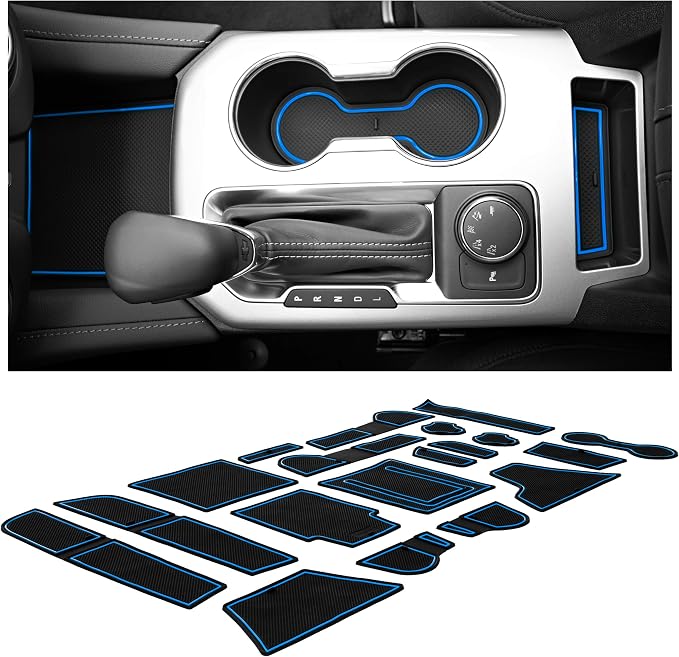 CupHolderHero Fits with Chevy Blazer Accessories 2019-2023 Premium Custom Interior Non-Slip Anti Dust Cup Holder Inserts, Center Console Liner Mats, Door Pocket Liners 19pc Set (Blue Trim)