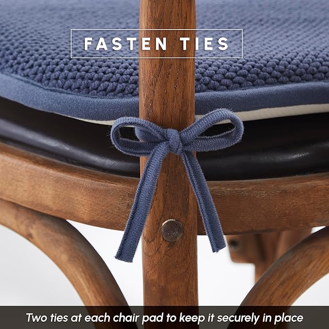 Elegant Comfort Chair Cushion Covers with Ties and Non Skid Rubber Backing-Thick Memory Foam - Soft Cushion Pad- Rounded Square Seat Cover-16 x 16 Inches- Honeycomb Textured Pattern, Set of 4, Navy