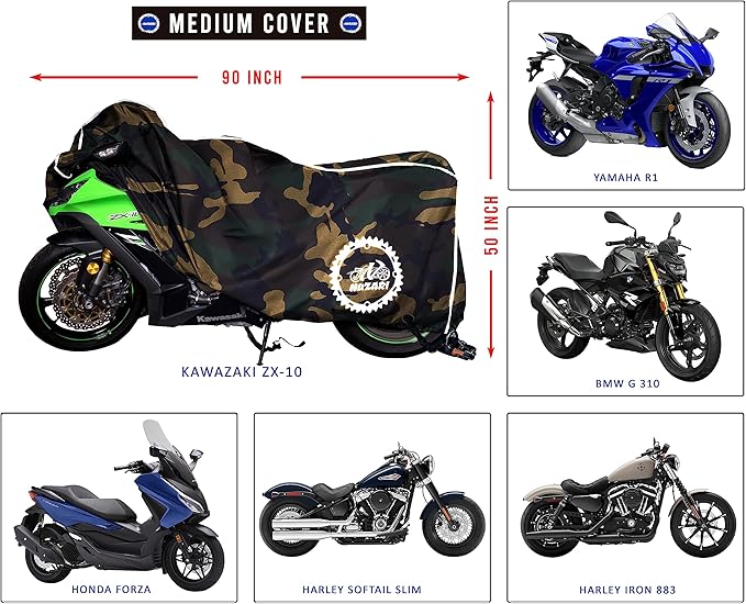 Nuzari Heavy Duty Motorcycle Cover - Outdoor Bike Storage Motorcycle Covers - Motorcycle Cover Waterproof Outdoor - Dirt Bike Covers (Camouflage, Medium)