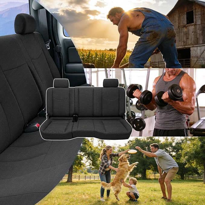 Rear Seat Covers for Chevy Silverado & GMC Sierra 1500 1999-2006 & Classic Composite Sponge Fabric Soft Breathable Comfortable - Black