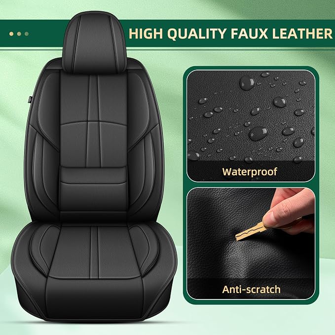 Seat Covers Fit for Jeep Cherokee 2014-2023 2026 - Waterproof Faux Leather Car Seat Covers-2PCS Front Seat Covers(Black)