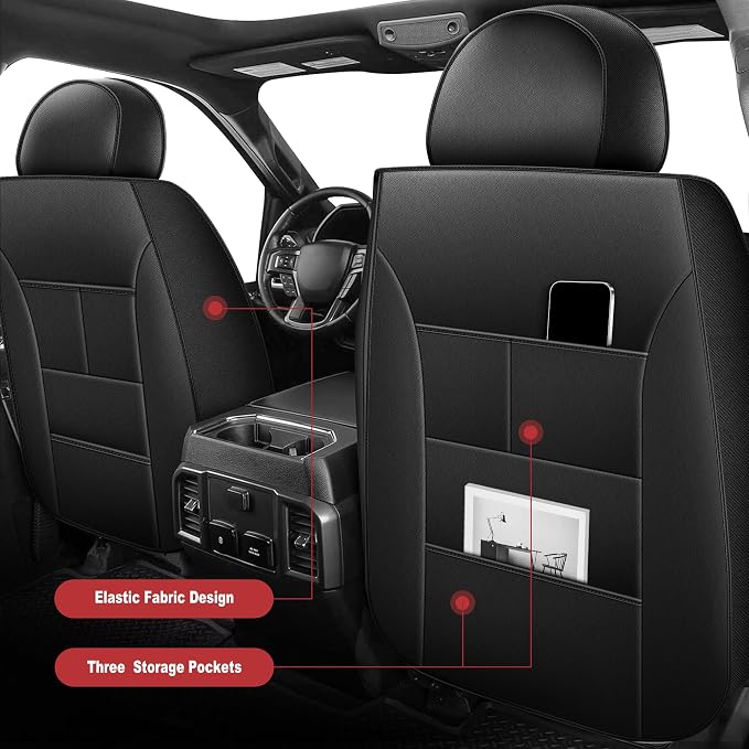 TTX for Dodge RAM 1500 2500 3500 2012-2025 2026 Seat Covers - Waterproof Faux Leather Seat Cushion Cover (Front/Black&Light Grey)