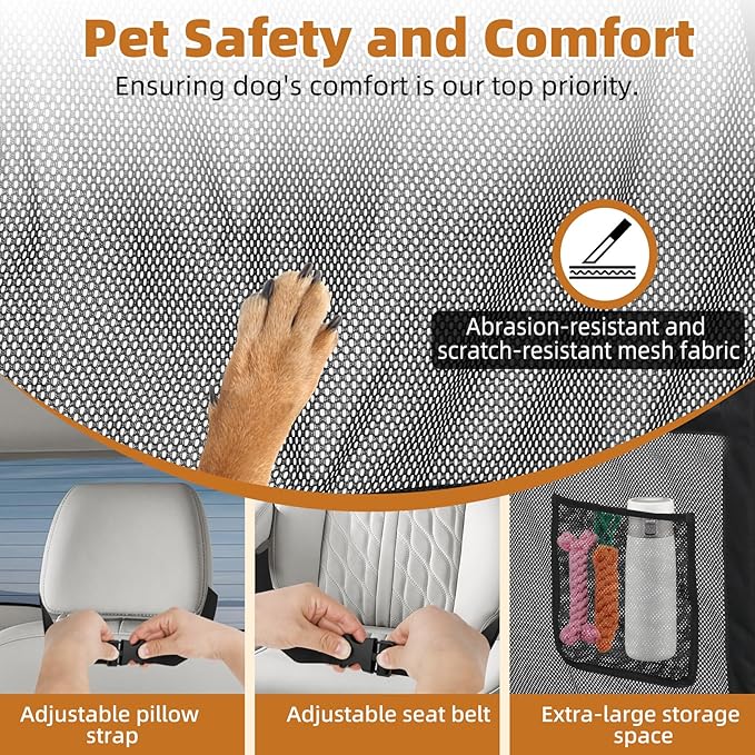 52" Wide Dog Car Barrier with Window & Steel Frame, Universal Fit for Cars, Sedans,SUVs,and Trucks, Car Barrier for Escape-Proof, Vehicle Gate for Dog Travel
