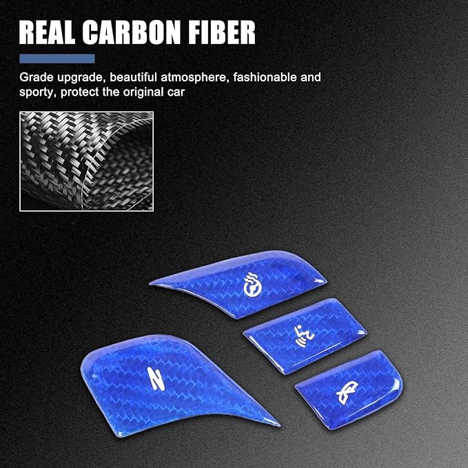 Fit for Corvette C8 2020-2024 Hard Carbon Fiber Central Control Steering Voice Button Sticker with Heated Button Protection Frame Molding Sticker Trim Interior Decal C8 Accessories (Blue)