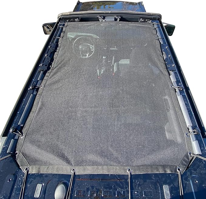 sukemichi Sunshade for Ford Bronco, Full Length Mesh Sun Shade Bikini Top Cover for Ford Bronco Accessories 2021 2022 2023 2024 2025 2026 4 Door - Blocks UV, Wind, Noise, (Black)