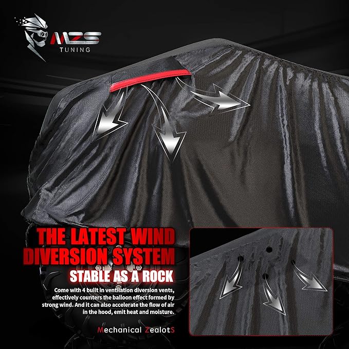 MZS ATV Cover, All Weather Outdoor Waterproof Quad Cover Protection fits up to 88 inch 4 Wheeler Covers - Tear Wind Proof Vents Night Reflective Adjuster Buckle Storage Bag