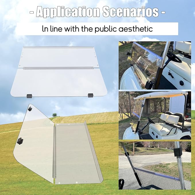ECOTRIC Clear Windshield Compatible with 1995-2003 Yamaha G14 G16 G19 Gas and Electric Golf Cart Fold Down Windshield
