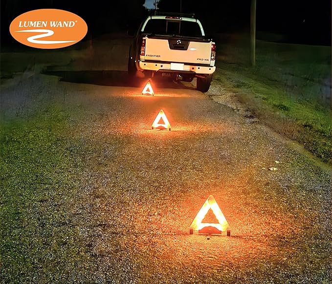 Lumen Wand Reflective Warning Triangle with LED Lights for Road Safety Metal Base | Internal LED with External Reflectors Emergency Triangle for Vehicle Breakdown Pack of 12