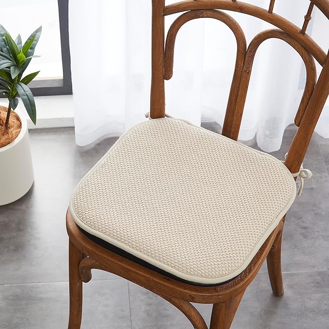 Elegant Comfort 4 Pack Chair Cushion Covers - Skid-Proof Rubber Backing - 16 x 16 Inch - Thick Dining Square Shape Seat Covers - Comfortable Textured Chair Pads with Ties - Honeycomb Pattern, Linen