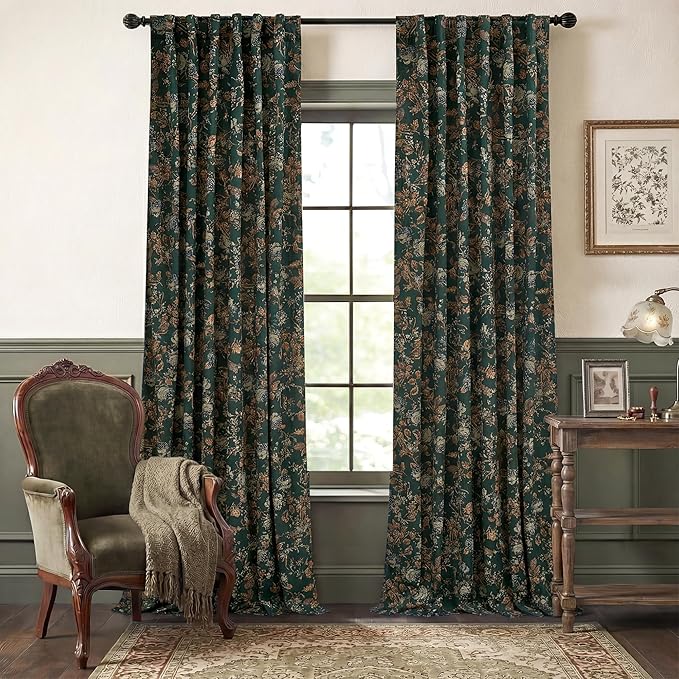 StangH Back Tab Retro Green Curtains Soft Velvet Room Darkening Thermal Insulated Sliding Door Panels Christmas Home Decoration for Backdrops/Bedroom, W52 x L96, 2 Panels
