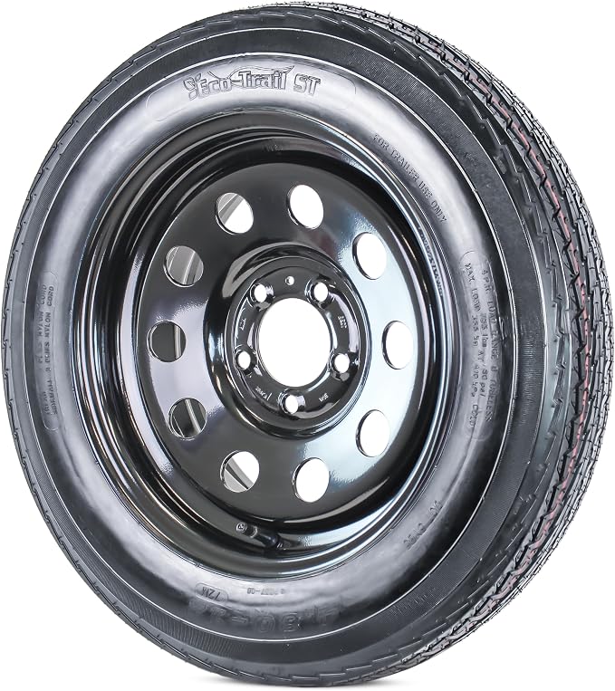 eCustomrim 2-Pack Trailer Tire Rim Assembly 4.80-12 480-12 12 Inch 5 Lug Load Range C Black Wheel - 2 Year Warranty w/Roadside