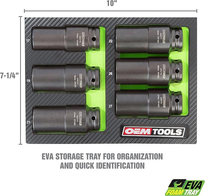 OEMTOOLS 25276 6 Piece Harmonic Balancer Puller Socket Set, Crankshaft Bolt Removal Tool Heavy Duty Impact Sockets, Harmonic Balancer Socket 17mm -27 mm, Chrome Moly Steel, 1/2" Drive