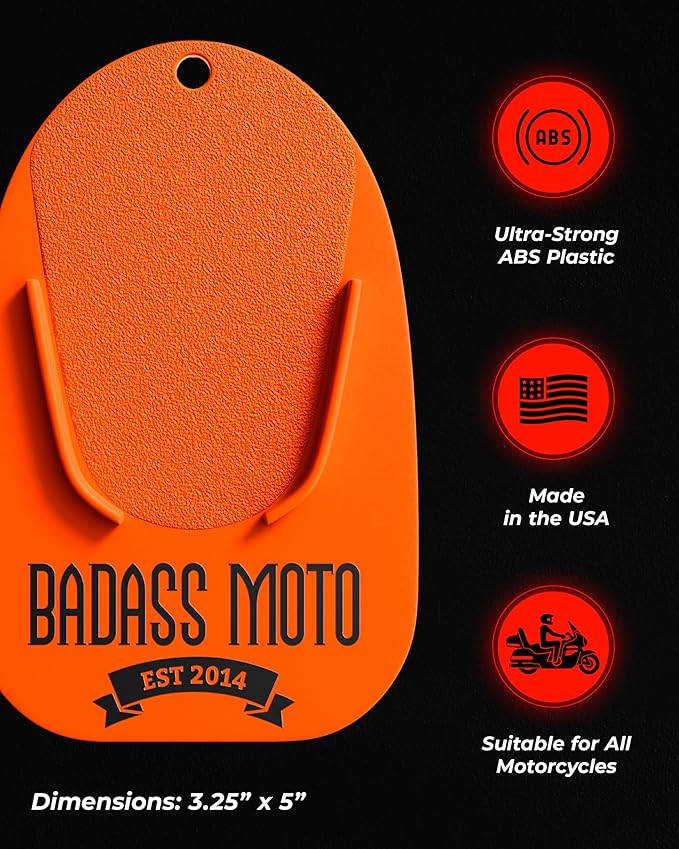 Badass Moto Motorcycle Kickstand Pad - Kickstand Plate - Kick Stand Puck - Motorbike Parking Coaster - Motor Cycle Stand Pad for Harley Davidson Accessories Motorcycle Gifts Kickstand Support Orange