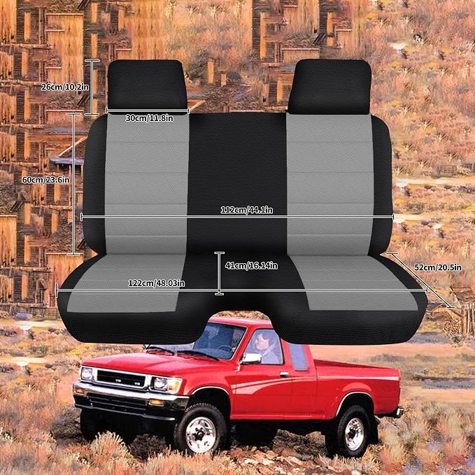 Bench Seat Covers for Toyota Pickup 1987 1988 1989 1990 1991 1992 1993 1994 Heavy Duty Cloth Protector Interior Accessories,Molded Headrest with Small Notch Machine Washable, Gray