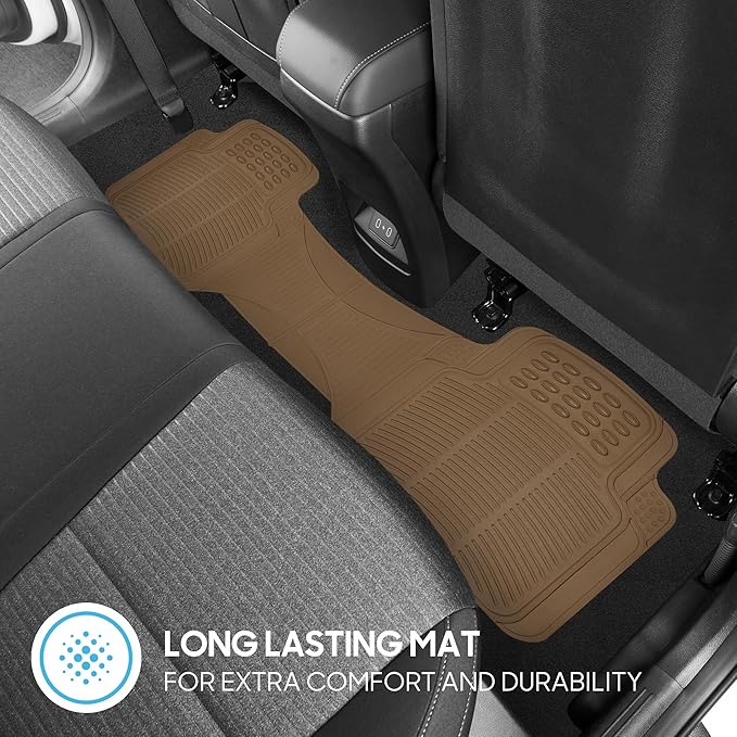 BDK ProLiner Car Floor Mats for Cars Trucks SUV, 3-Piece All-Weather Heavy Duty Rubber Liners with Universal Trimmable Fit, Durable Waterproof Vehicle Auto Floor Mats with Capture Ridges Biege