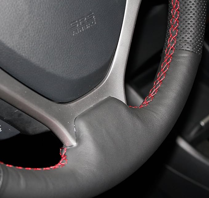 Loncky Carbon Fiber Black Genuine Leather Steering Wheel Cover for Honda Civic 9 Civic 2012 2013 2014 2015 Hand Stitched Custom Fit Car OEM Parts Interior Accessories