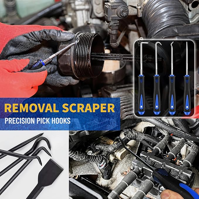DWH 18 Pcs Precision Pick and Hooks Set, Trim Removal Tool Kit with Scraper Telescoping Magnetic Pickup Tool Panel Clip Plier Fastener Remover, Metal Plastic Trim Tools, Automotive Mechanic Bag, Blue