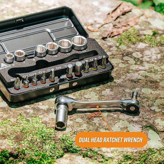 Granite Duet Hex Bit & Socket Ratchet Tool Kit with Dual-Head Wrench, Extension Rod, 7 Hex Sockets, and 11 Precision Bits (Black)
