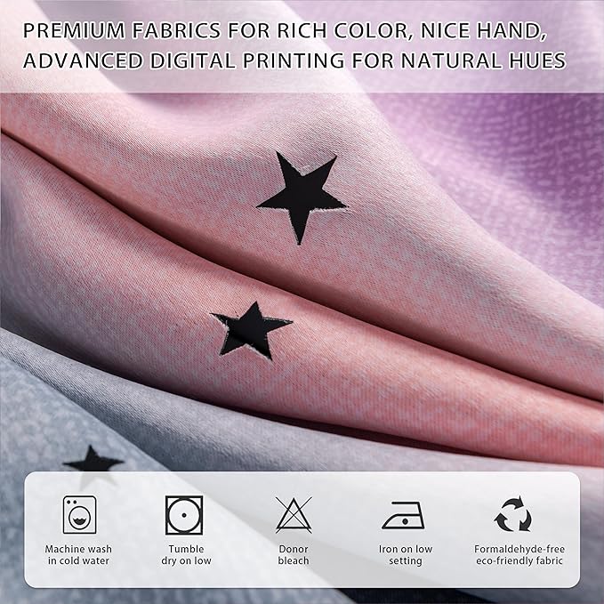 XiDi Girls Curtains for Bedroom 90 Inches Long 2 Panels Grey Pink Purple Rainbow Blackout Curtains for Little Girl Kids Room Decor Living Room, Princess Unicorn Wall Decals Drapes 52x90