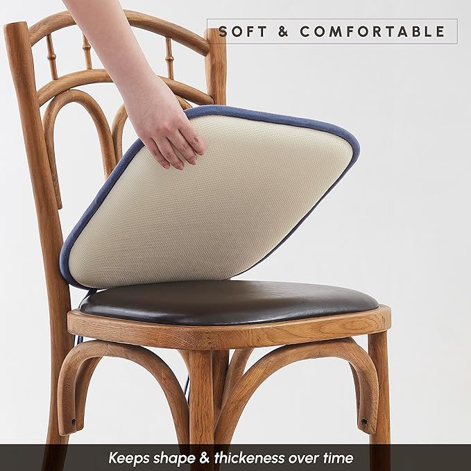 Elegant Comfort Chair Cushion Covers with Ties and Non Skid Rubber Backing-Thick Memory Foam - Soft Cushion Pad- Rounded Square Seat Cover-16 x 16 Inches- Honeycomb Textured Pattern, Set of 2, Navy
